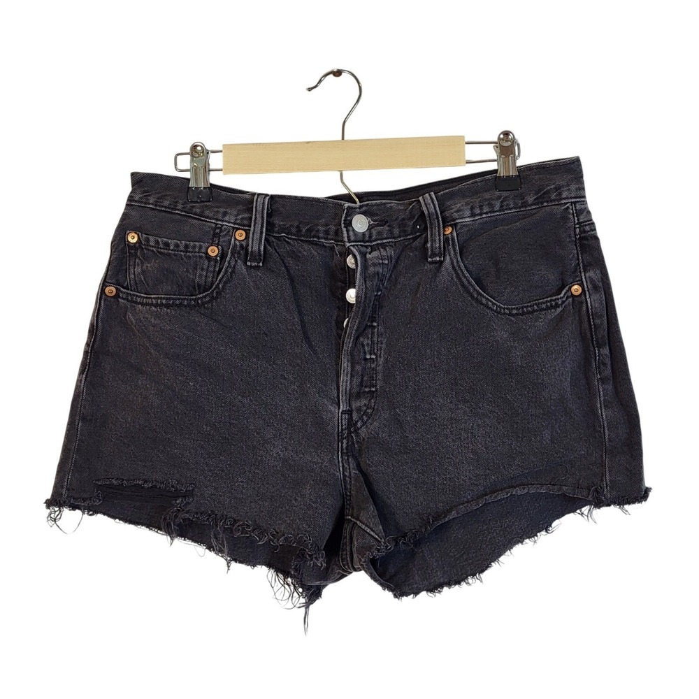 Levis 501 Original High Rise Cut Off Denim Shorts Black Charcoal Womens